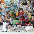 One Piece anime wallpaper mural bringing excitement to a modern teen bedroom with LED lighting effects