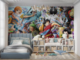 Manga wall mural showcased in a gaming room with colorful ambient lighting