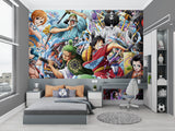 Anime mural wallpaper creating an immersive atmosphere in a collector's display room