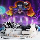 Anime battle scene mural adding character to a contemporary study room