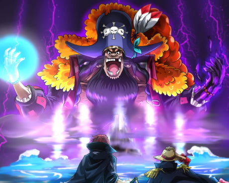 One Piece Blackbeard battle scene design file showcasing dramatic color effects and dynamic composition