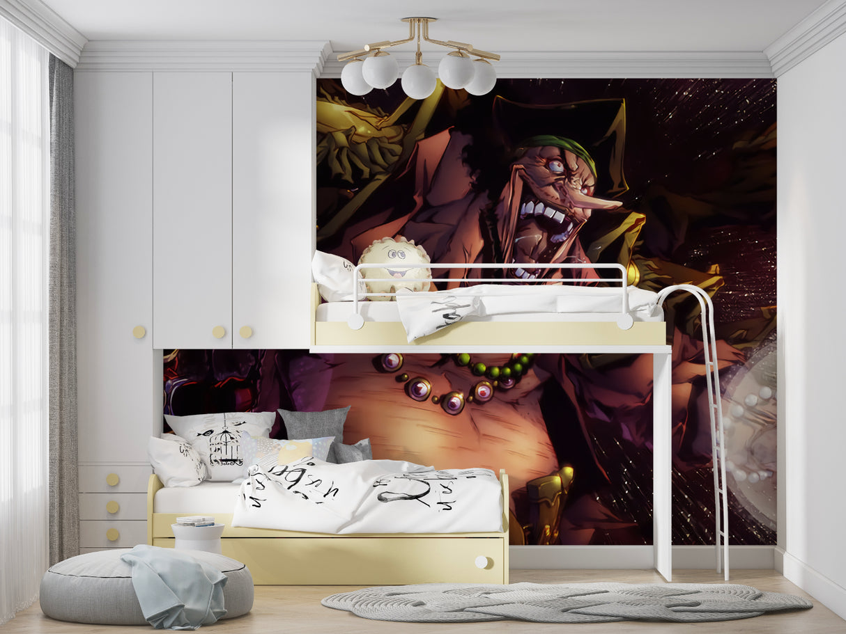 Anime wall design transforming a study space with its dynamic character art