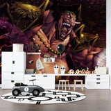 Japanese anime mural displayed in a contemporary entertainment room
