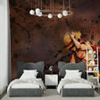 Anime wallpaper mural bringing dynamic energy to a modern gaming room with brown splash art design