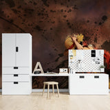 Manga wall mural creating an artistic focal point in a teen bedroom with warm brown tones