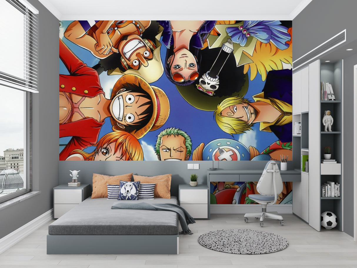 Japanese anime mural creating atmosphere in a streaming room setup