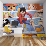 One Piece mural wallpaper making a statement in a contemporary entertainment room