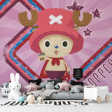 One Piece Chopper anime wallpaper bringing joy to a modern teen bedroom with pink and purple accents