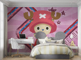 Anime wall mural featuring Chopper in a cozy gaming room setup with LED lighting
