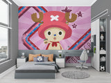 Pink One Piece wallpaper transforming a child's study area with Chopper's cheerful design