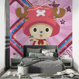 Manga wall mural brightening up a collector's display room with vibrant pink tones