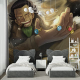 Japanese anime wallpaper transforming a study space with golden accents