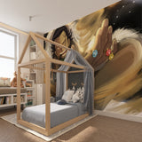 Anime mural wallpaper making an impact in a streamer's setup room