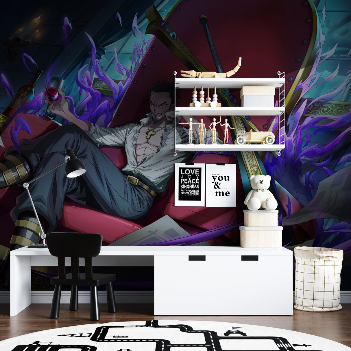 Manga wall mural bringing fantasy vibes to a study room with ethereal details