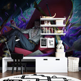 Manga wall mural bringing fantasy vibes to a study room with ethereal details