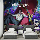 Dark fantasy anime mural adding character to a entertainment room setup