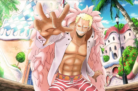 Design file of Doflamingo One Piece wallpaper with tropical background and Mediterranean elements