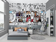 One Piece manga wallpaper creating an epic focal point in a modern teen bedroom