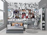 One Piece manga wallpaper creating an epic focal point in a modern teen bedroom
