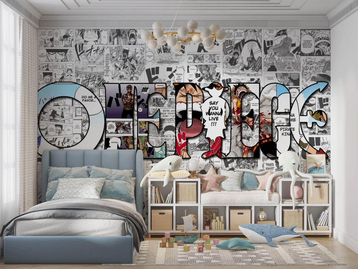 Manga wall mural bringing character to a stylish gaming room setup