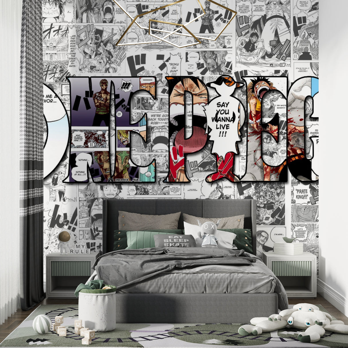 Comic style One Piece wallpaper transforming a cool hangout space