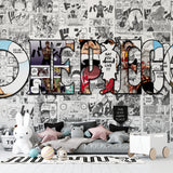 Manga mural adding personality to a contemporary study space