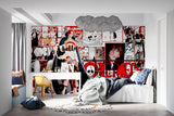 Anime wall mural making a bold statement in a teen bedroom with dramatic manga artwork