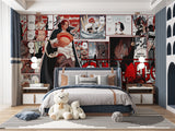 Comic style wall mural transforming a fan zone with striking red and black design