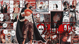 Design file of One Piece manga wallpaper showing detailed comic panels and red accents