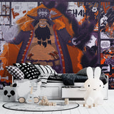 One Piece anime wallpaper creating bold impact in modern teen bedroom with gaming setup