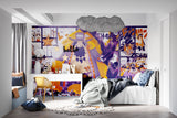 Manga wall mural bringing character to stylish gaming room with LED lighting