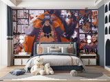 Anime wall design making statement in cool hangout space with bean bags