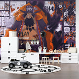 Japanese anime mural adding energy to entertainment room corner