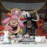 One Piece anime wallpaper creating bold impact in modern gaming room with LED lighting