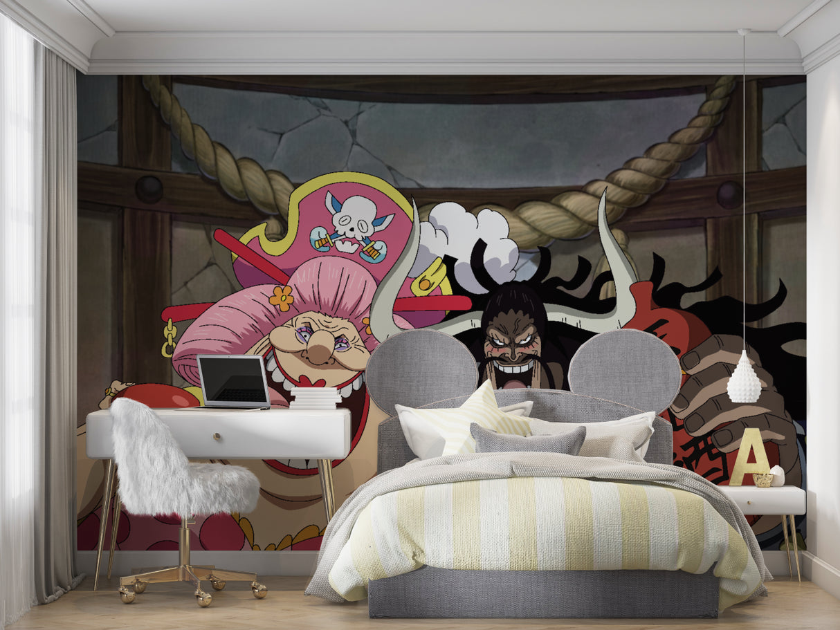 Anime mural wallpaper transforming small study space into adventure zone