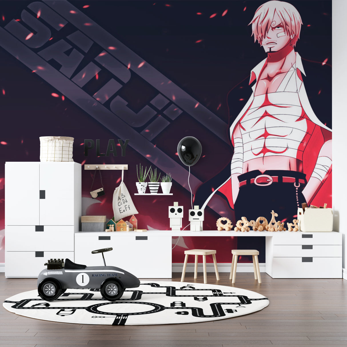 One Piece anime wallpaper bringing energy to a modern gaming room with LED lighting
