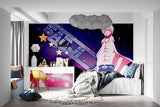 Anime wall mural showcased in a teen bedroom with manga collection display