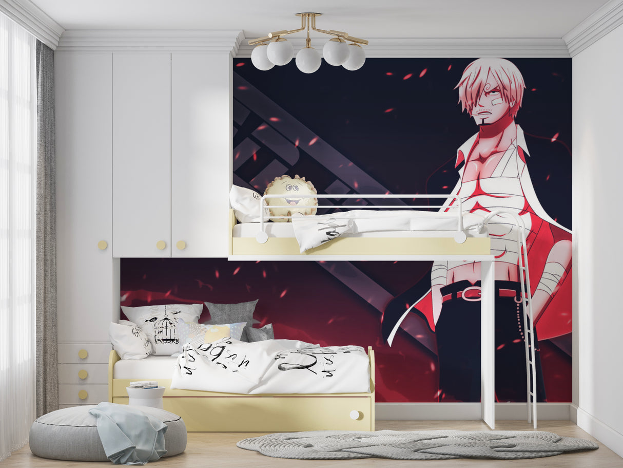 One Piece wall design transforming a fan cave with dramatic lighting