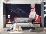 Manga wallpaper installation in a contemporary entertainment room