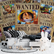 One Piece Wanted Posters anime wallpaper in modern gaming room, creating an epic fan zone with vibrant character displays