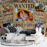 One Piece Wanted Posters anime wallpaper in modern gaming room, creating an epic fan zone with vibrant character displays