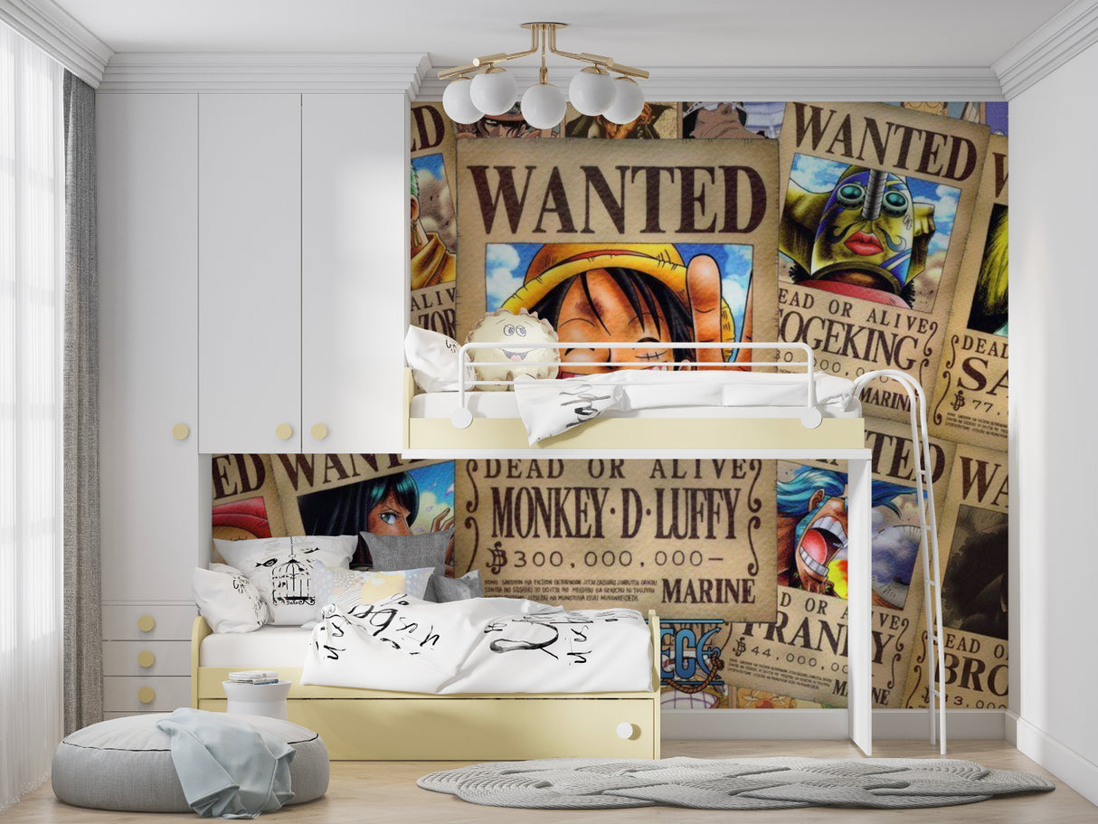 One Piece anime wall decor in study space, demonstrating versatile room application