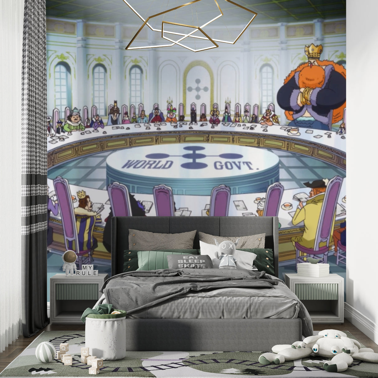 Manga wall mural showcased in a teen bedroom with gaming setup