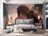 Anime hero wallpaper making a bold statement in a modern home office
