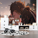 Romantic anime mural design showcasing dramatic depth in a collector's room