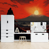 Japanese anime mural creating focal point in contemporary living room