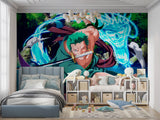 Japanese anime wallpaper making a statement in a contemporary home office space