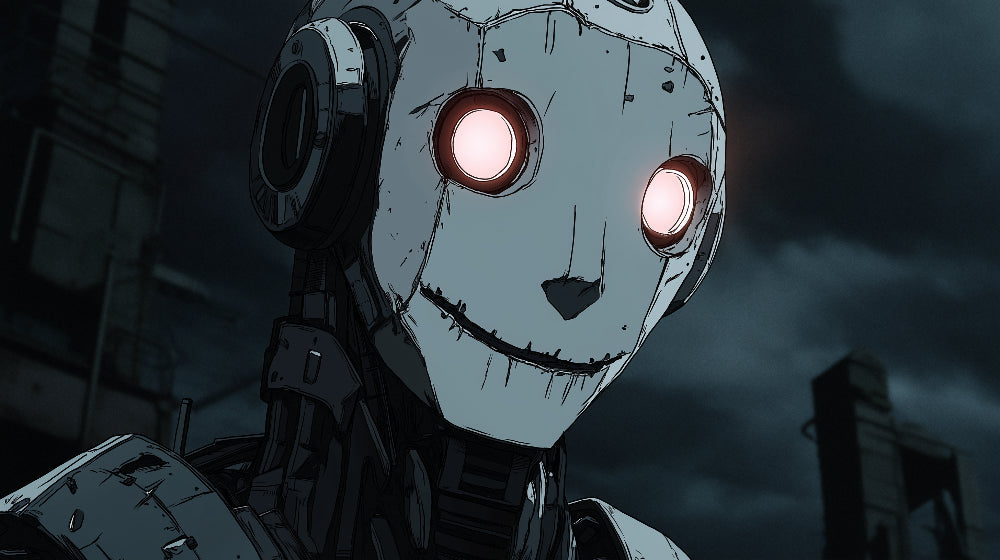 Anime Robot Wallpaper design file showing detailed mechanical character with glowing pink accents