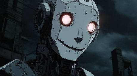 Anime Robot Wallpaper design file showing detailed mechanical character with glowing pink accents
