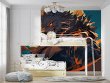Wolf anime mural making statement in modern entertainment room with neon accents